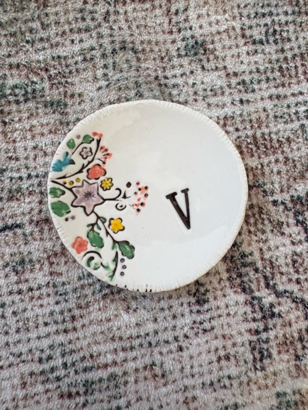 Anthropologie Ceramic Jewelry Dish in Cream with Black Logo